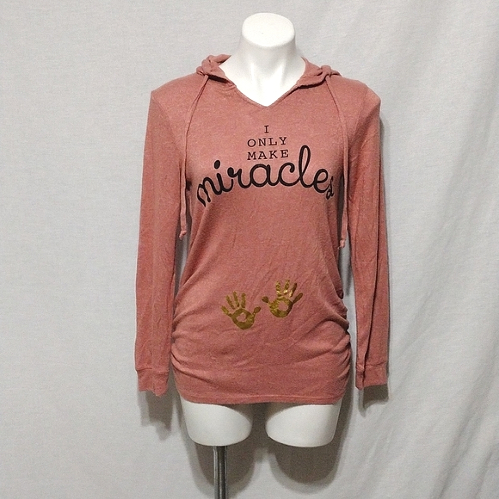 Feathers Maternity Long Sleeve Hoodie Top Small Baby Hand Print Cozy Comfy